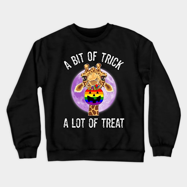 LGBTQ Gay Lesbian Halloween Fall Cute Giraffe A Bit Of Trick A Lot OF Treat Crewneck Sweatshirt by egcreations